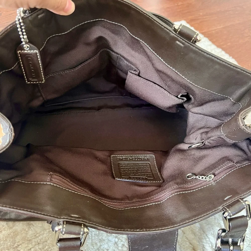 Coach Strip Brown & Tan Soft Leather Shoulder Bag